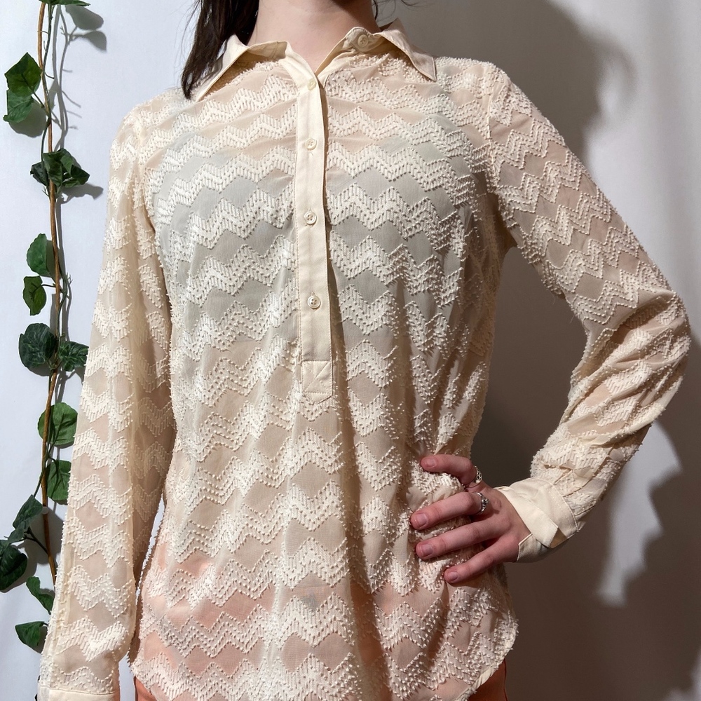 Merona Cream Embellished Chevron Blouse Sz Small